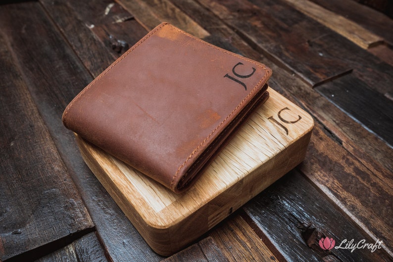 custom engraved mens wallet with wooden box