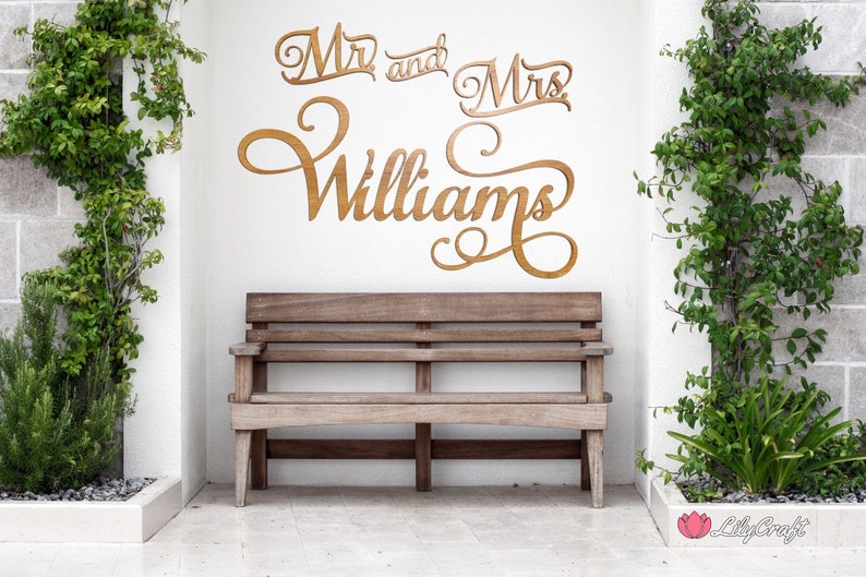 Mr Mrs Wedding Wall Sign Wooden Signs Laser Cut Beautiful Flower Decoration Custom Made Personalised