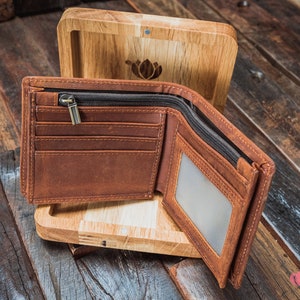 Los mejores regalos para hombres: combinación de billetera de cuero personalizada y caja de regalo de madera