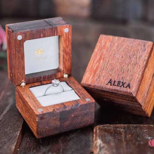 Engagement Ring Box. Wooden Engraved Wedding Proposal Ring Box.