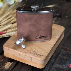 Leather Hip Flask Personalized Groomsmen Gift Set with Wooden Box image 4