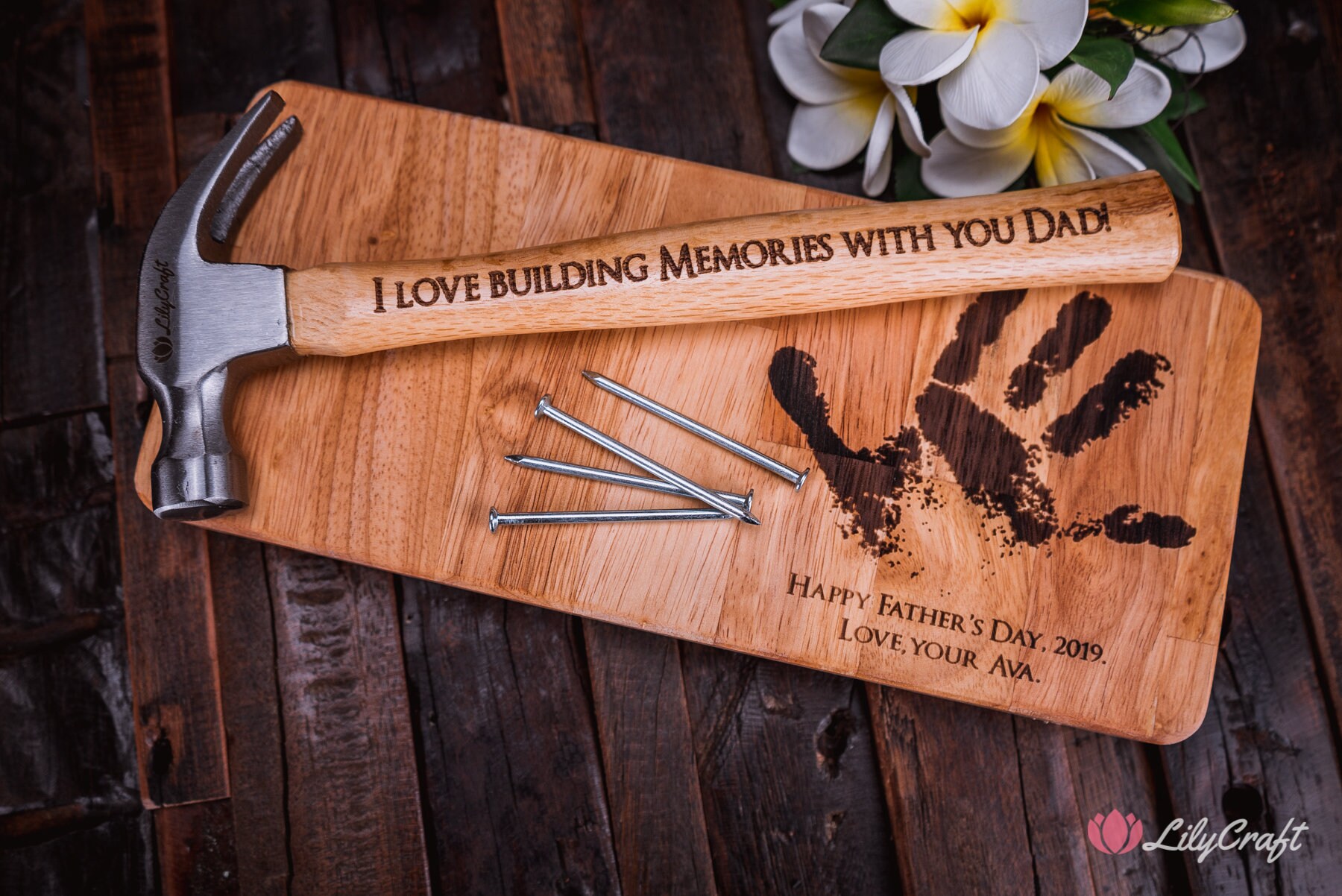Hammer Gift Set Engraved With Actual Hand Print Scan of Your Etsy