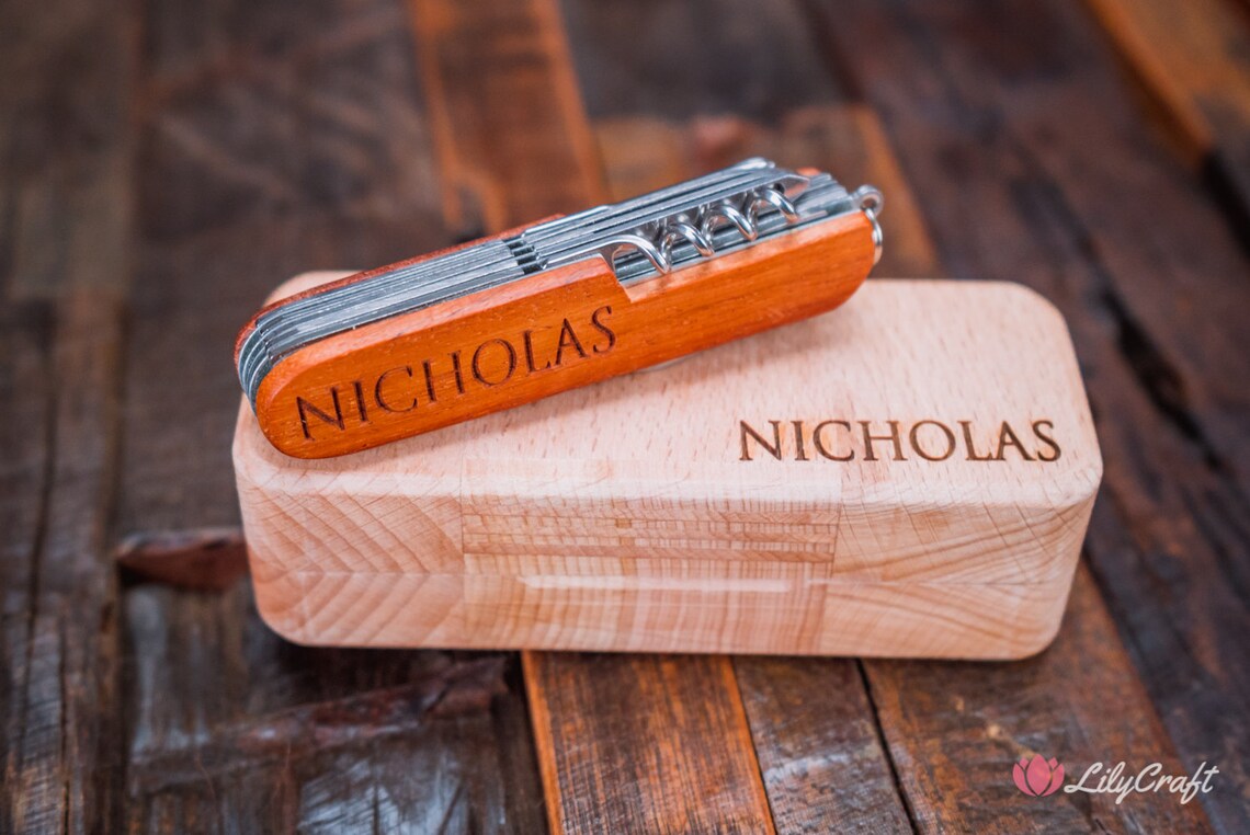 Swiss Army Pocket Knife With Wooden Gift Box Versatile and Etsy