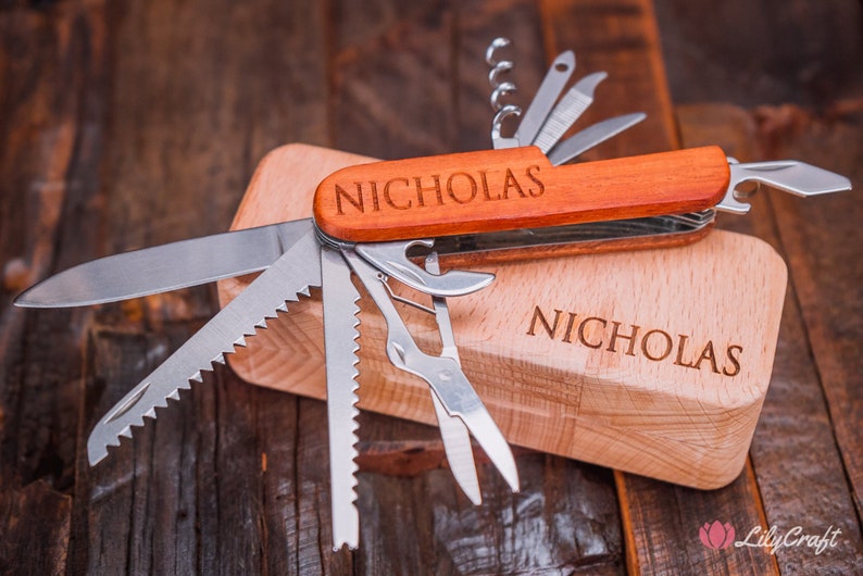 Swiss Army Pocket Knife With Wooden Gift Box Versatile and Etsy
