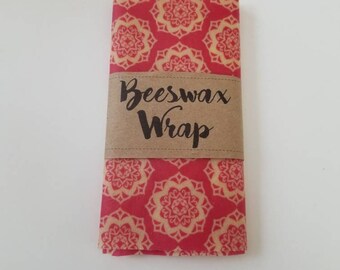 12 x 12 or 8 x 10 Beeswax Wrap reusable eco friendly food covers. Similar to Bee's Wrap. Pink Mandala Design