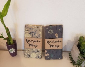 12 x 12 or 8 x 10 Beeswax Wrap reusable eco friendly food covers. Similar to Bee's Wrap. Grey designs