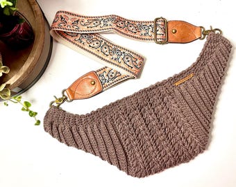 Handmade Crochet Crossbody Bag: Boho Earth Tones, Adjustable Strap