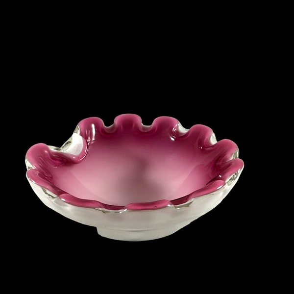 Vintage Murano Style Pink and White Clear Cased Dish/Ashtray