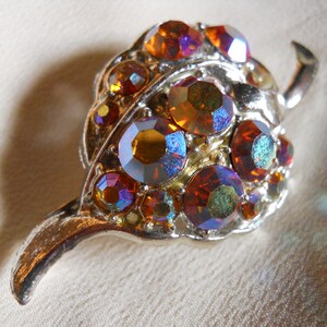 Vintage rhinestone pin organic shape iridescent brooch AB aurora borealis
