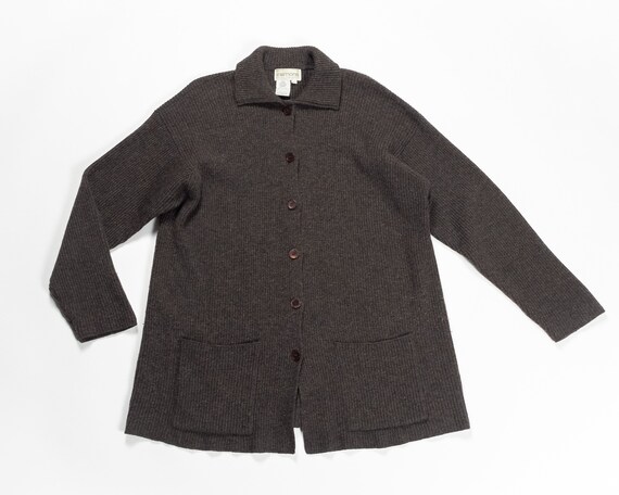 VINTAGE RIBBED Wool Cardigan with Collar Maison Si