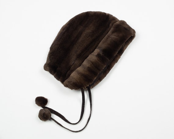 BEAVER FUR Bonnet / Vintage 60s Women's Winter Hat