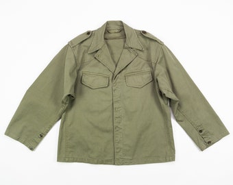 Army FIELD Jacket / HBT Herringbone Cotton TWILL Workwear / Boxy Vintage Military Jacket / Size Small Medium