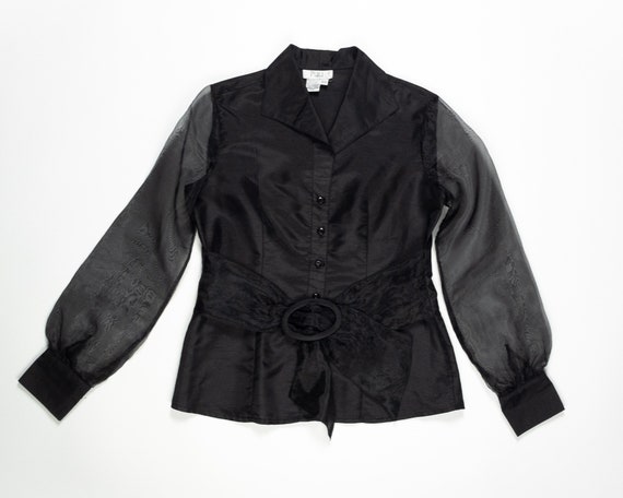 DRESSY SHEER Puff Sleeve Blouse / 90s Vintage Sati