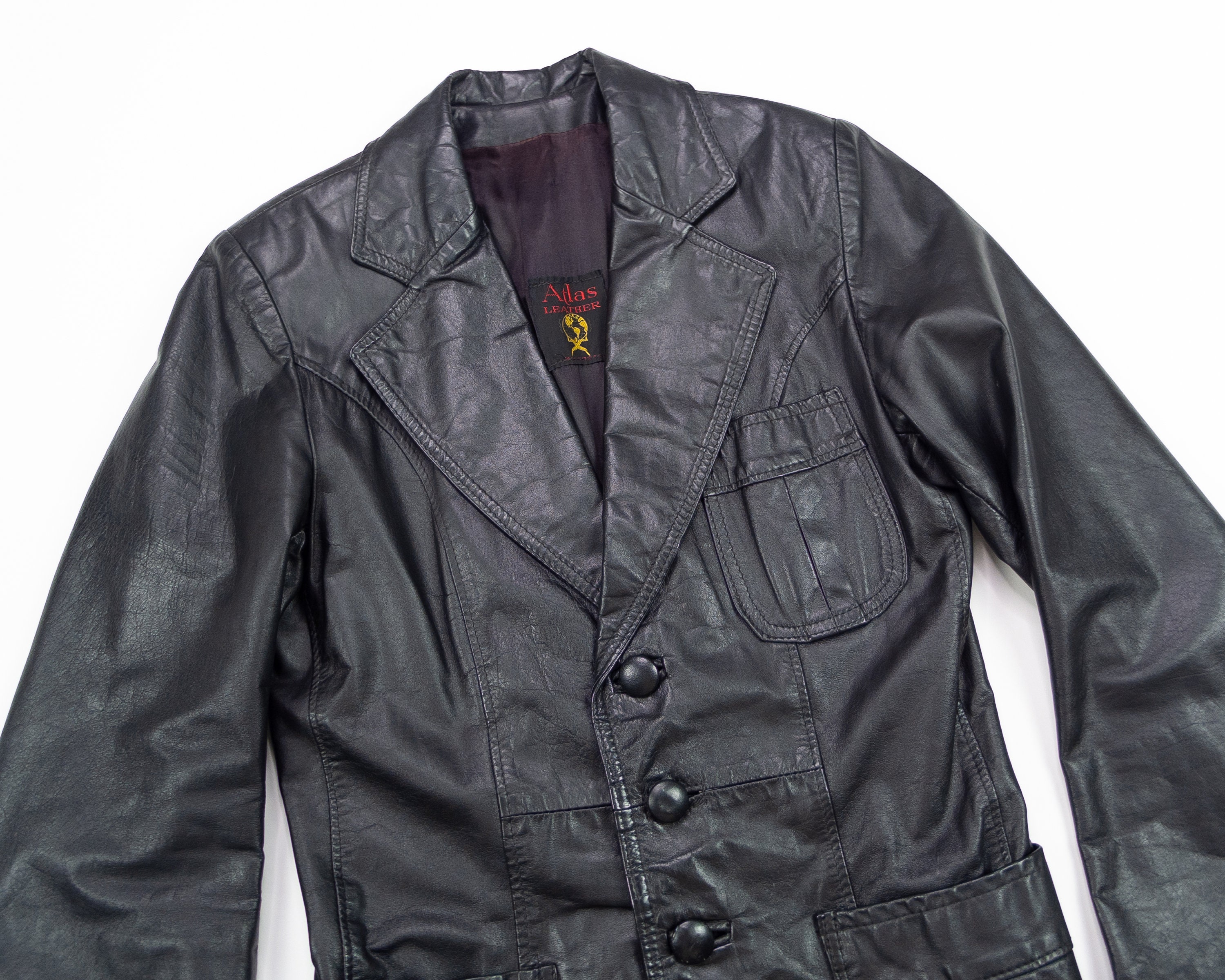 Vintage LEATHER Jacket / 70s 80s ATLAS Leather Jacket / Black - Etsy