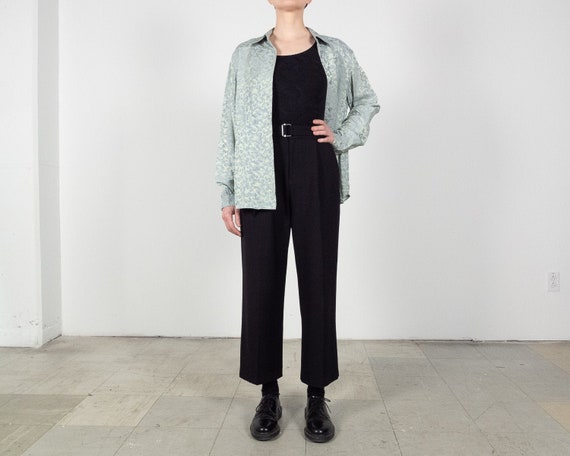 Brocade SILK Blouse / Vintage Pale Green Brocade S