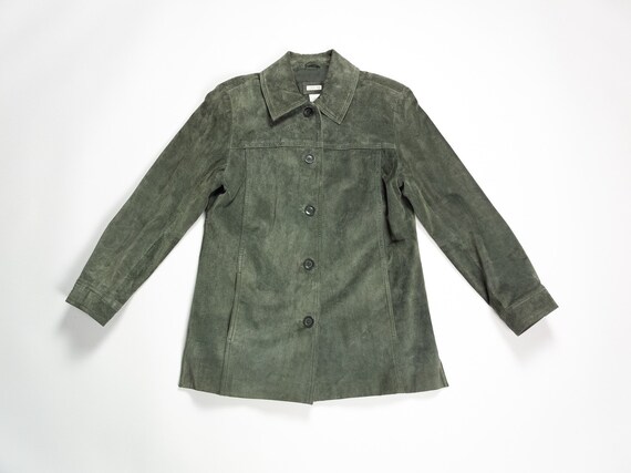 GREEN SUEDE Jacket 90s Short Suede Coat / Vintage