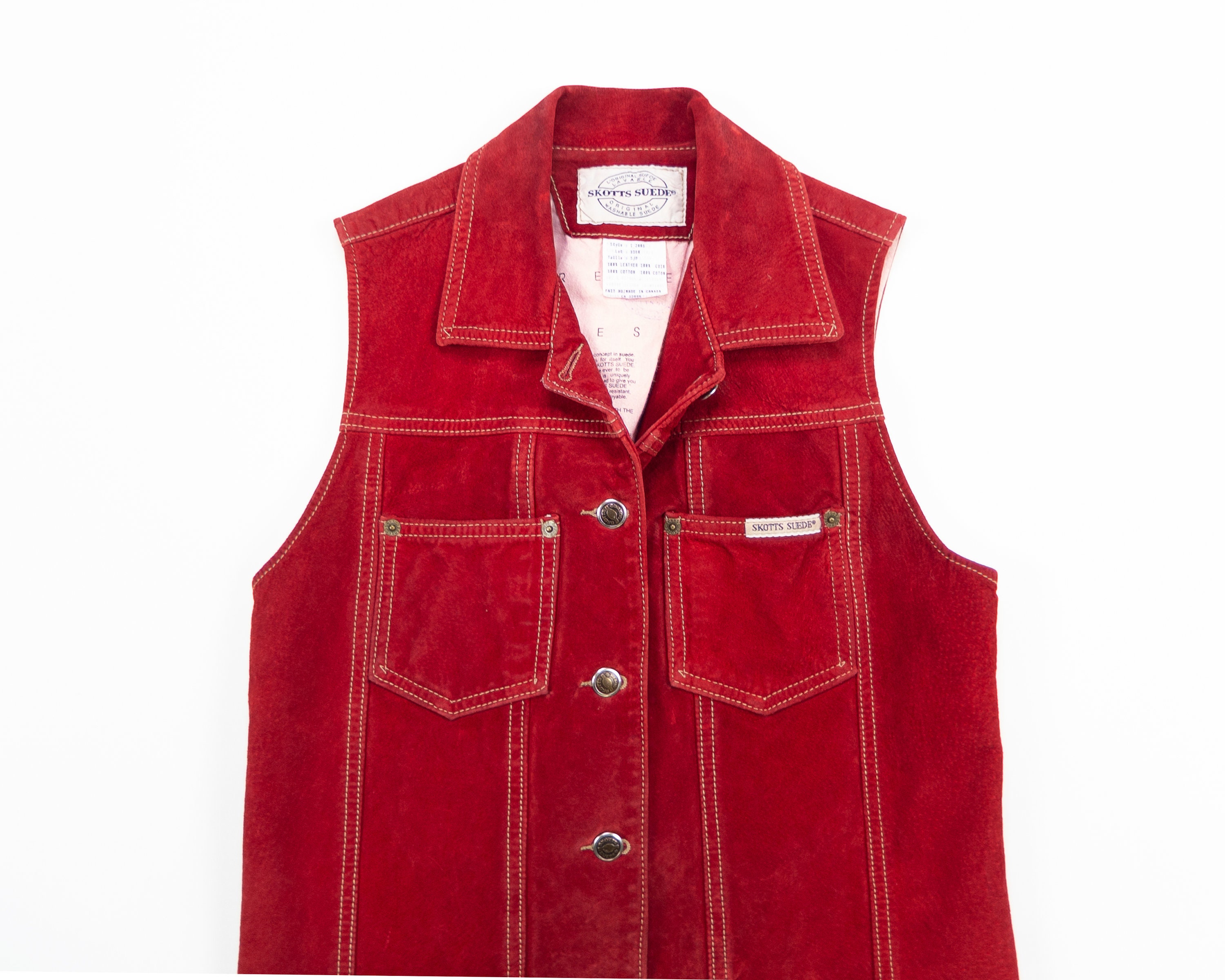 Red SUEDE Vest / Vintage 90s Washable 