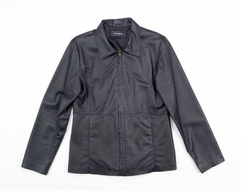 Y2K Leather Jacket / Vintage Black LEATHER Jacket / Atmosphere Zip Up Leather Jacket / Size Medium Large