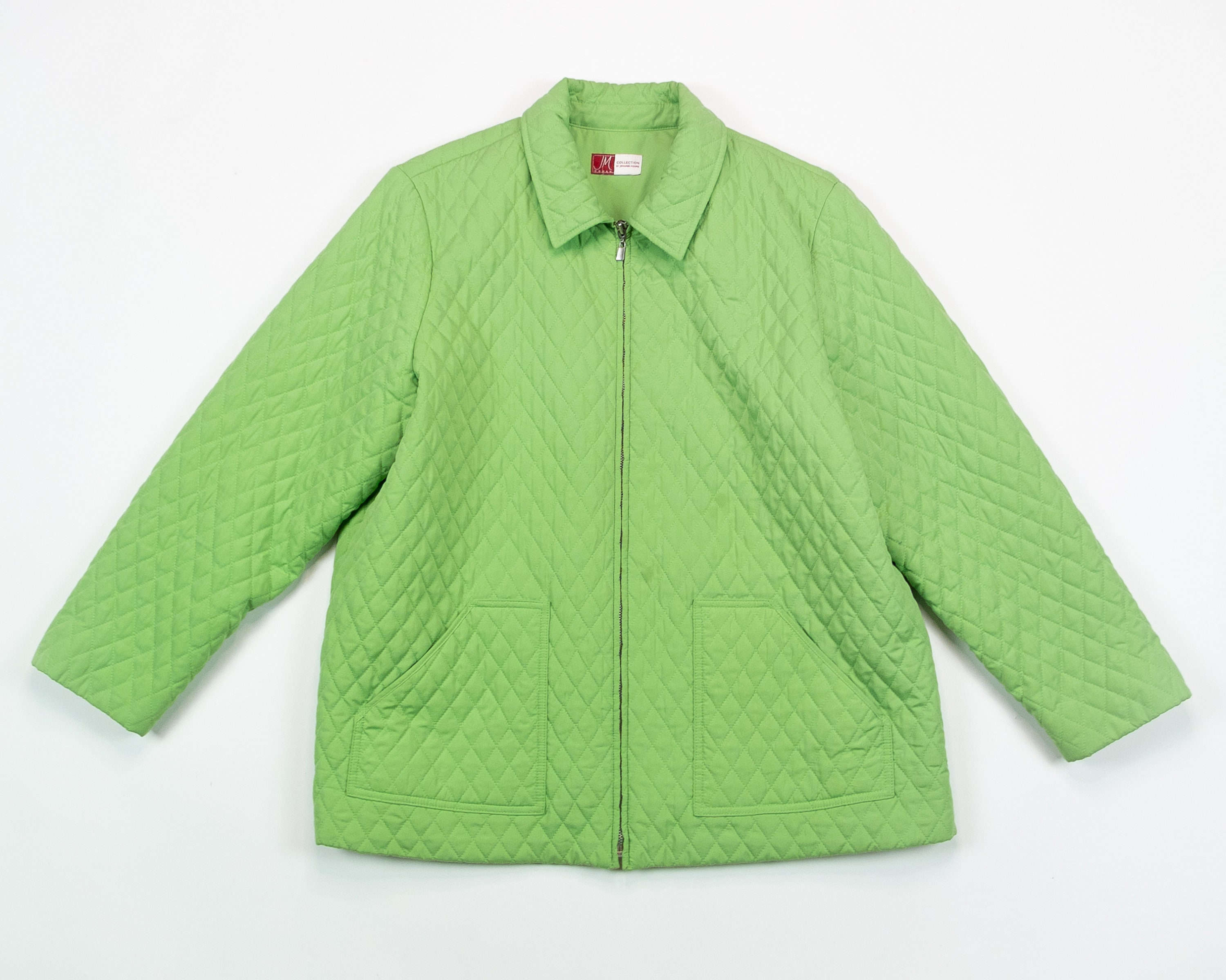 Vintage QUILTED Jacket / Y2K Lime BOXY Zip Up Jacket / Green Etsy