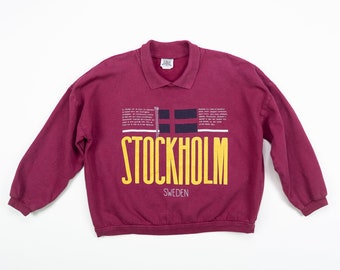 Vintage STOCKHOLM Sweatshirt / 80s Drop Shoulders Pullover / Faded Purple SWEDEN Sweatshirt / Size Small