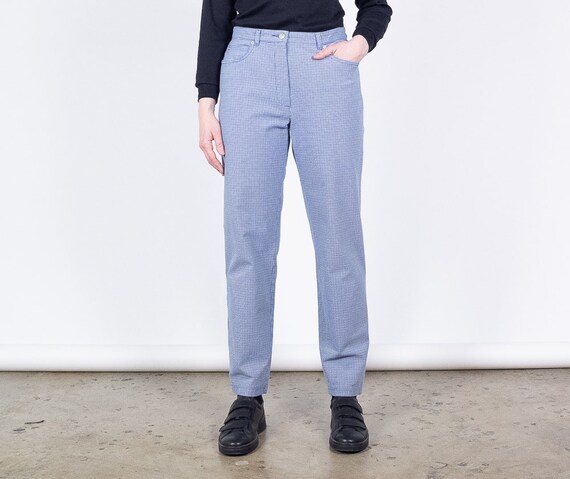 Waist 30 Inches / HIGH WAIST Gingham Pants / Blue