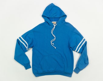 80s Hooded SWEATSHIRT / Blue Sweatshirt with Stripes / Vintage 80s Penmans Sweater / Size Medium
