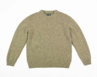 SHETLAND Wool Sweater / Vintage Pale Green Ribbed WOOLMARK Sweater / Heavyweight Wool Pullover / Size Small Medium