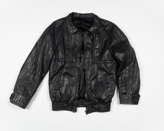 MOTORCYCLE LEATHER Jacket / 80s Vintage Black Leat
