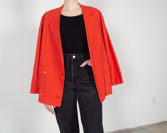Red LINEN Blazer / Vintage Double Breasted Blazer