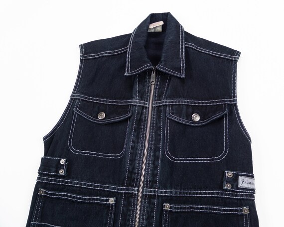 Black DENIM Vest / 90s COBRA Jeans Vest 