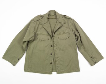Army FIELD Jacket / HBT Herringbone Cotton TWILL Workwear / Boxy Vintage Military Jacket / Size Small Medium