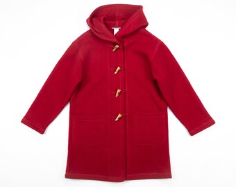 Vintage Hooded WOOL Jacket / Dark Red Wool Jacket With TOGGLES / Boiled Wool Jacket / Size Large XL
