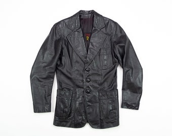 Vintage LEATHER Jacket / 70s 80s ATLAS Leather Jacket / Black Leather Jacket / Size Small