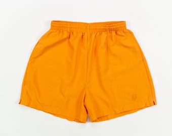 90s SPORTY Shorts / Vintage Neon ORANGE Prince Sportswear Shorts / Elastic Waist Drawstring Shorts / Size Small Medium