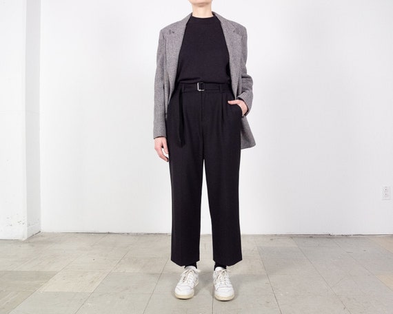 WOOL TWEED Blazer / 80s Grey Striped BOXY Blazer M