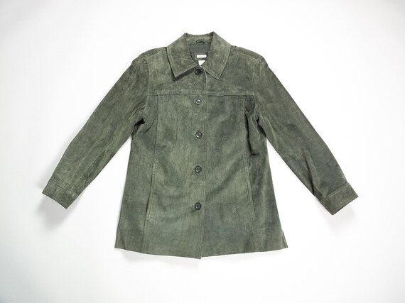 GREEN SUEDE Jacket 90s Short Suede Coat / Green Su