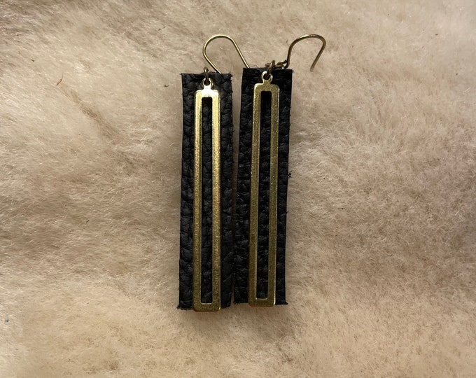 Bison leather and Brass earrings