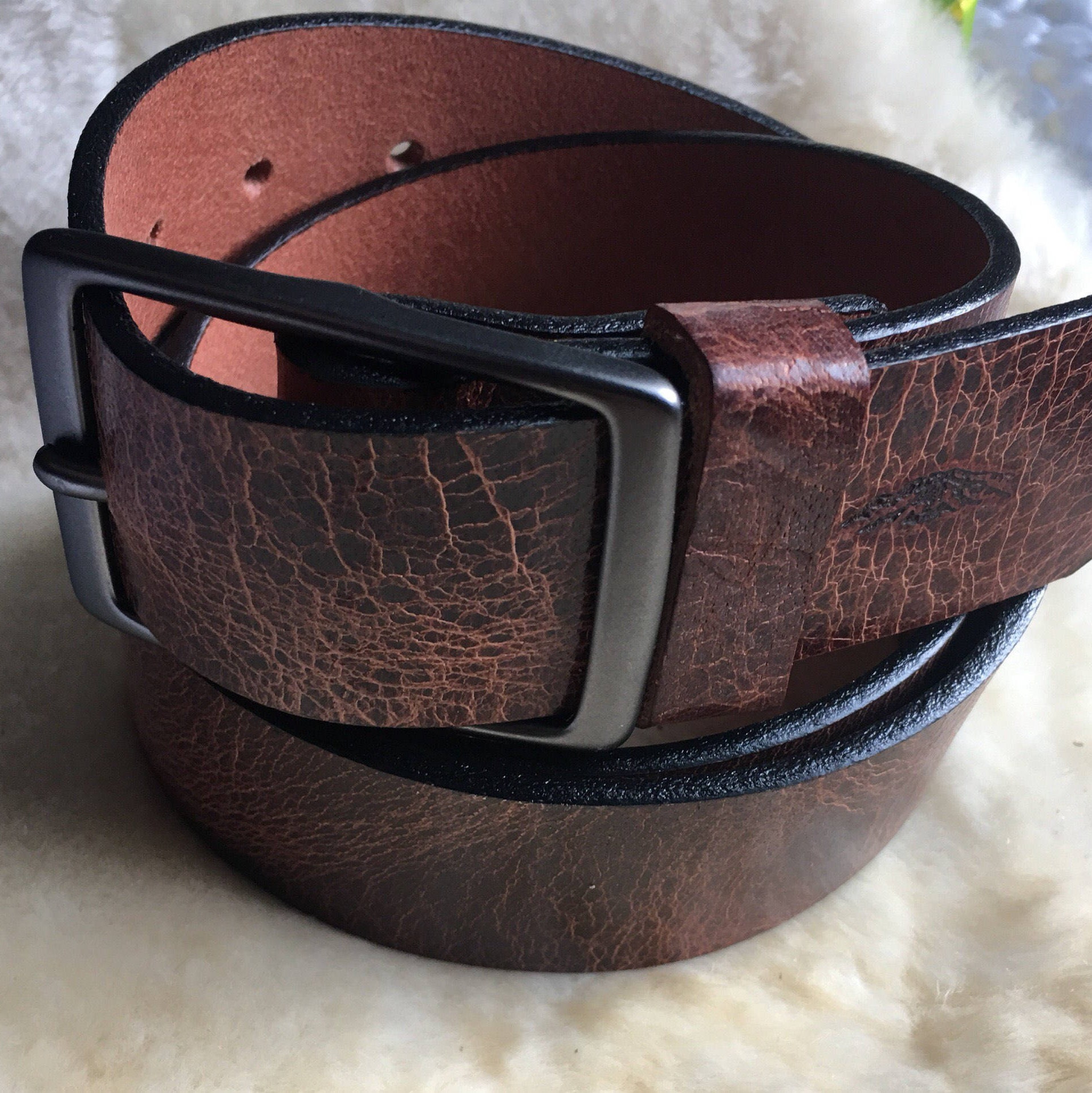 Bison/Buffalo Leather Belt with Brass Buckle