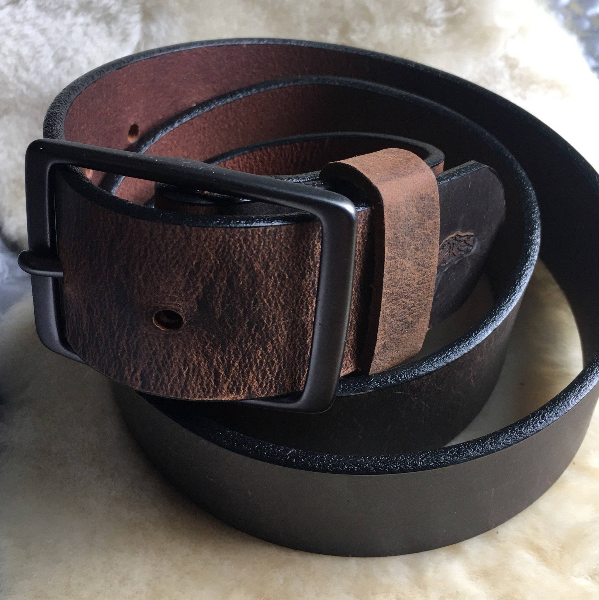 Bison/Buffalo Leather Belt with Brass Buckle