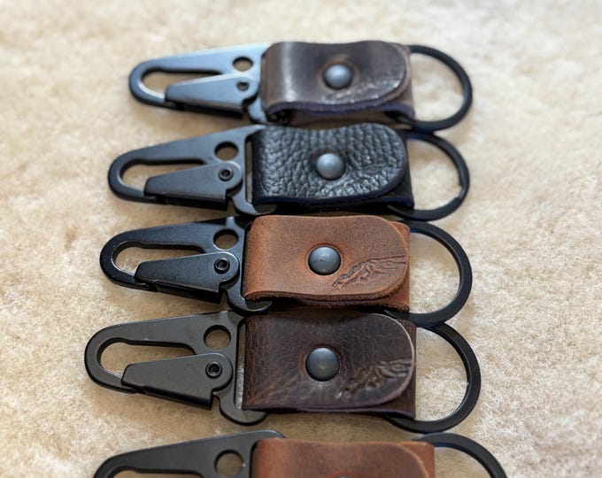 Powder coated Brass and Bison leather sling Keychain
