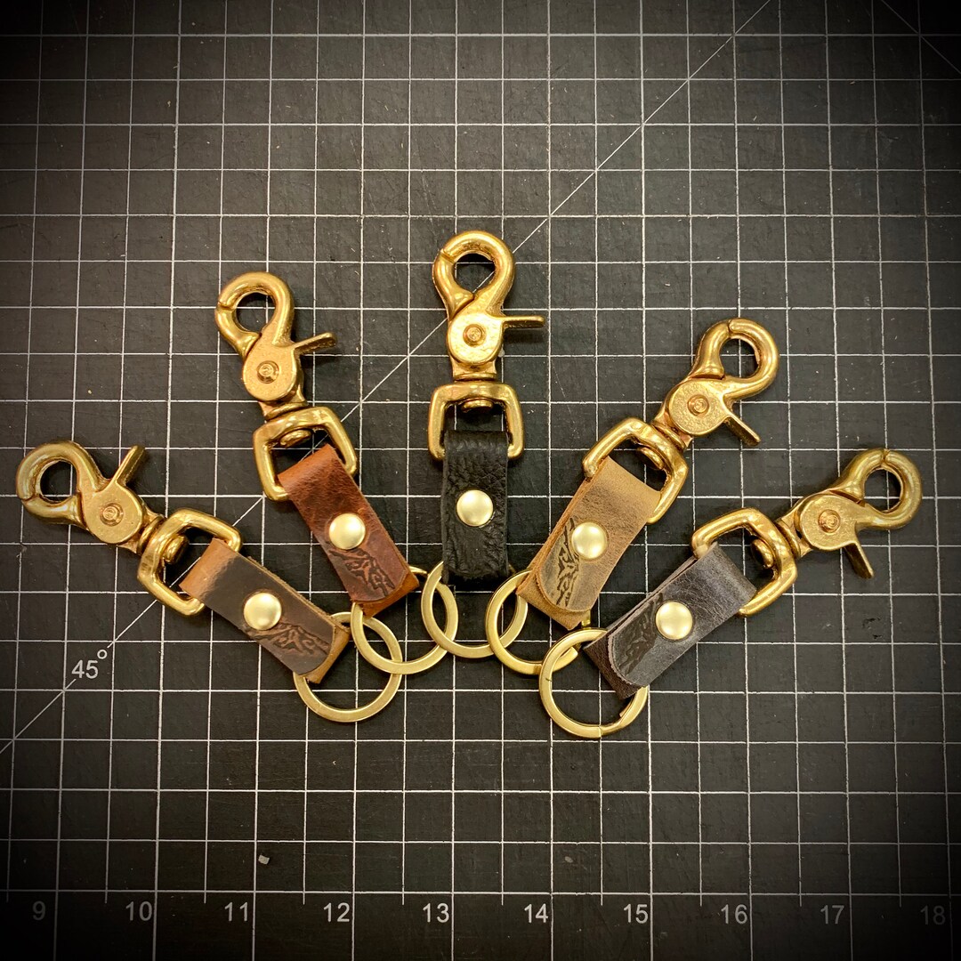 Swivel Snap Raw Brass Keychain With Bison Leather - Etsy