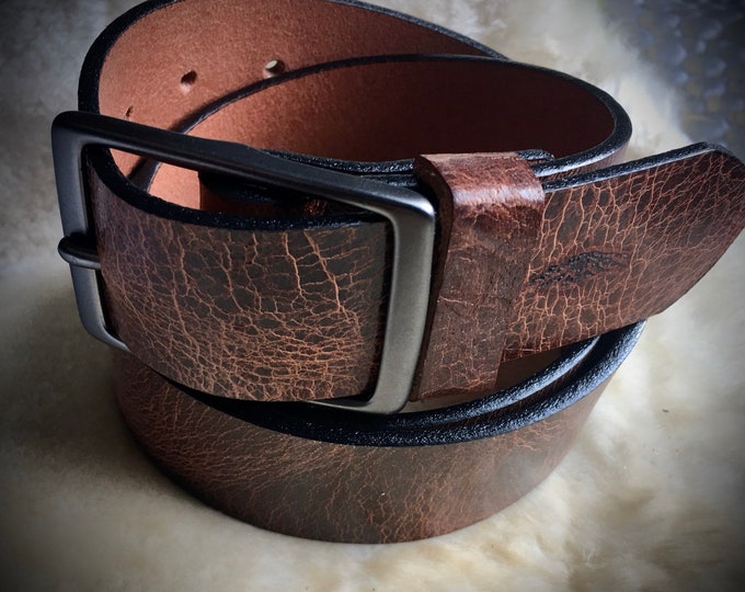 Custom sized Belt. Bison/Buffalo Leather Belt with Brass Buckle *Add size needed in Notes***