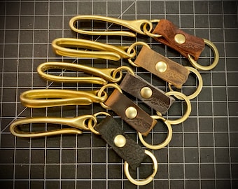 Japanese Fishhook Keychain with Bison Leather and Solid Brass