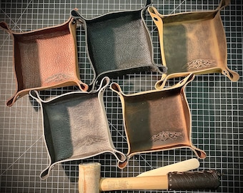 8" square Bison/Buffalo leather, Travel Valet Tray