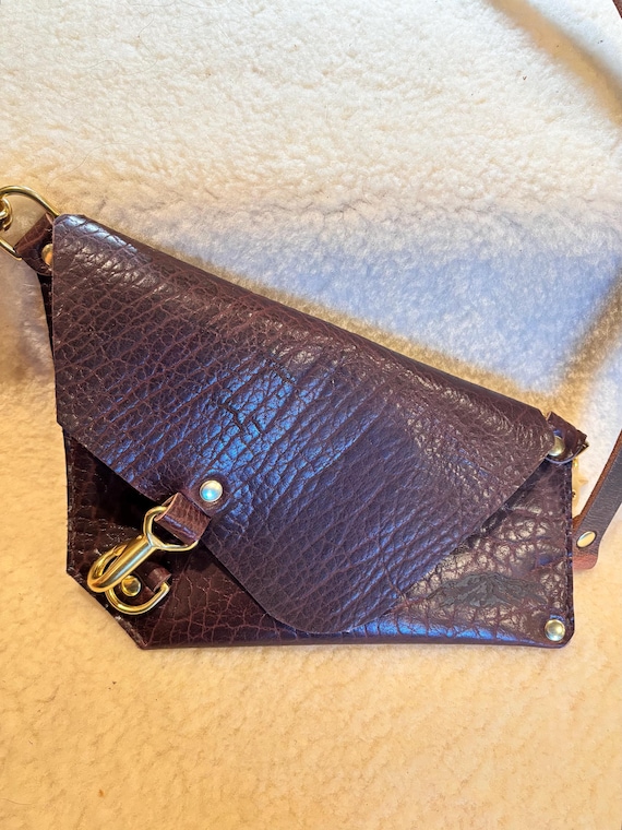 Chocolate Shrunken Bison leather asymmetrical shoulder bag
