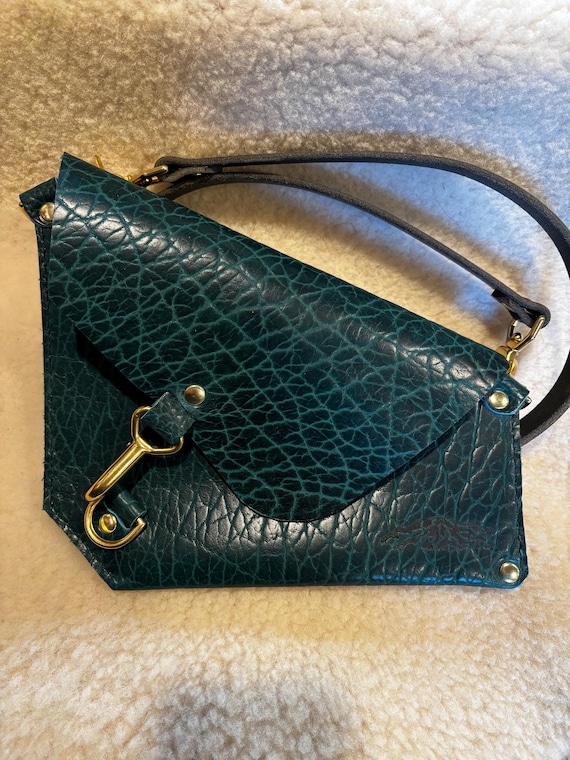 Teal Shrunken Bison leather asymmetrical shoulder bag