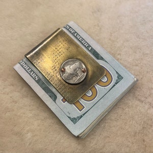 Reclaimed artillery shell money clip with buffalo nickel
