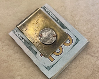 Reclaimed artillery shell money clip with buffalo nickel