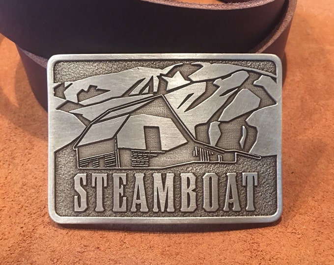 Steamboat Springs Skiing Brass/pewter belt buckle 3"x2"