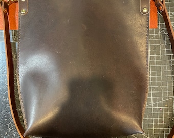 Hand made Chocolate Bison leather crossbody bag